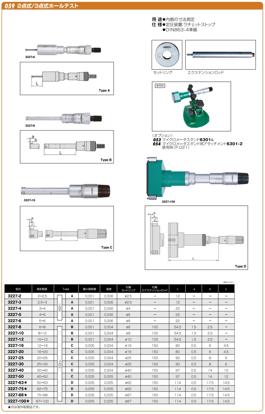確認 INSIZE 3点式ホールテスト 3227-12 Insize 10 - 12 mm Three Point