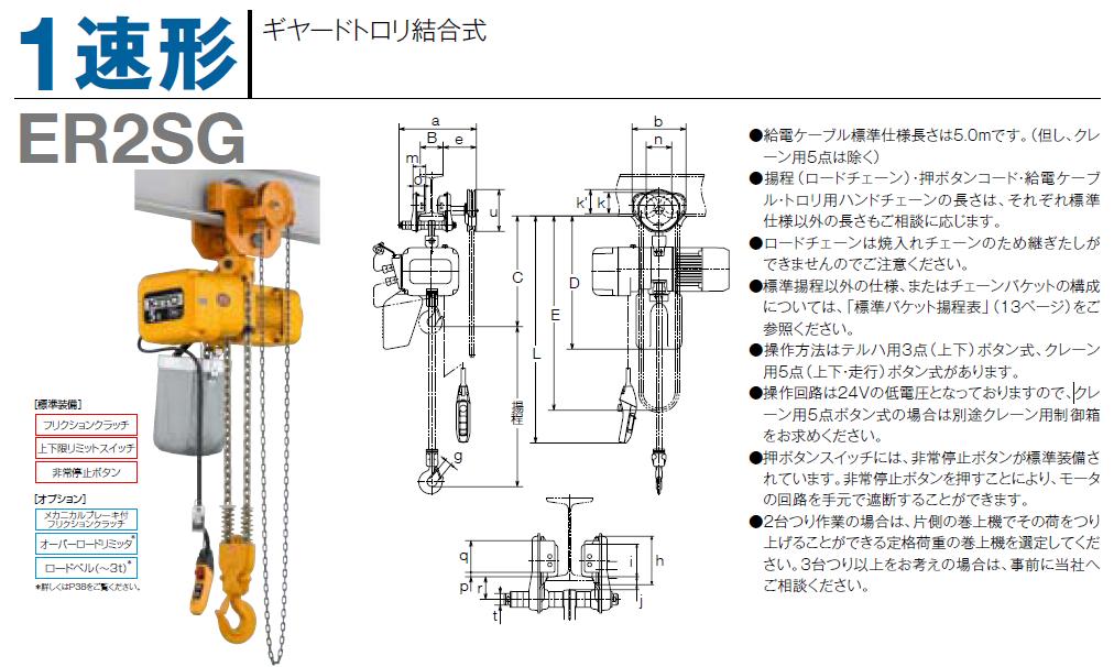 直送品】 キトー 電気チェーンブロック ER2SG 1速形 ER2SG010L-6M (1t