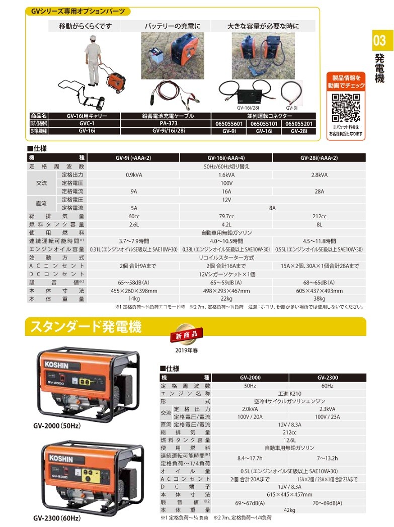 直送品】 工進 スタンダード発電機（50Hz） GV-2000 【大型