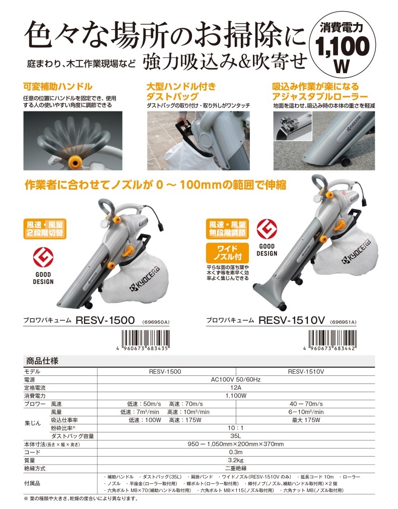 京セラ ブロワバキューム RESV-1500 (696950A) : kyoc-696950a : 部品