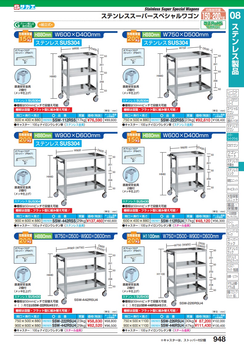 直送品】 サカエ ステンレススーパースペシャルワゴン（ＳＵＳ４３０