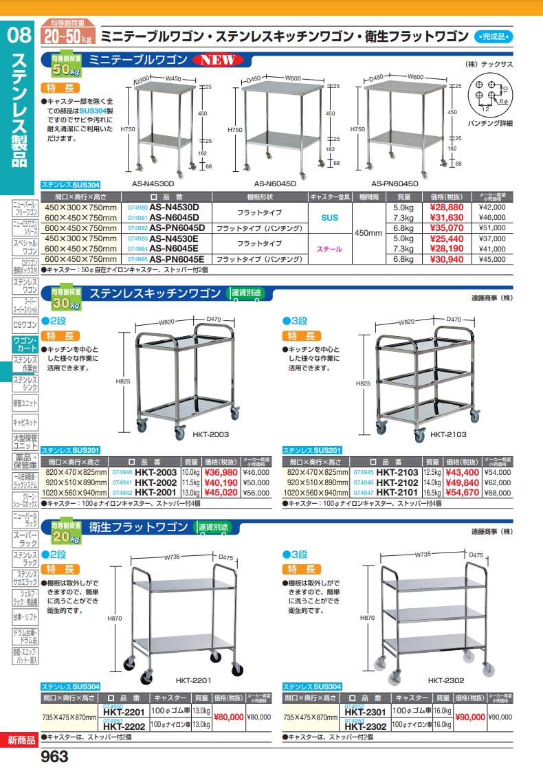 直送品】 サカエ ステンレスキッチンワゴン HKT-2001 (074942) 【特大