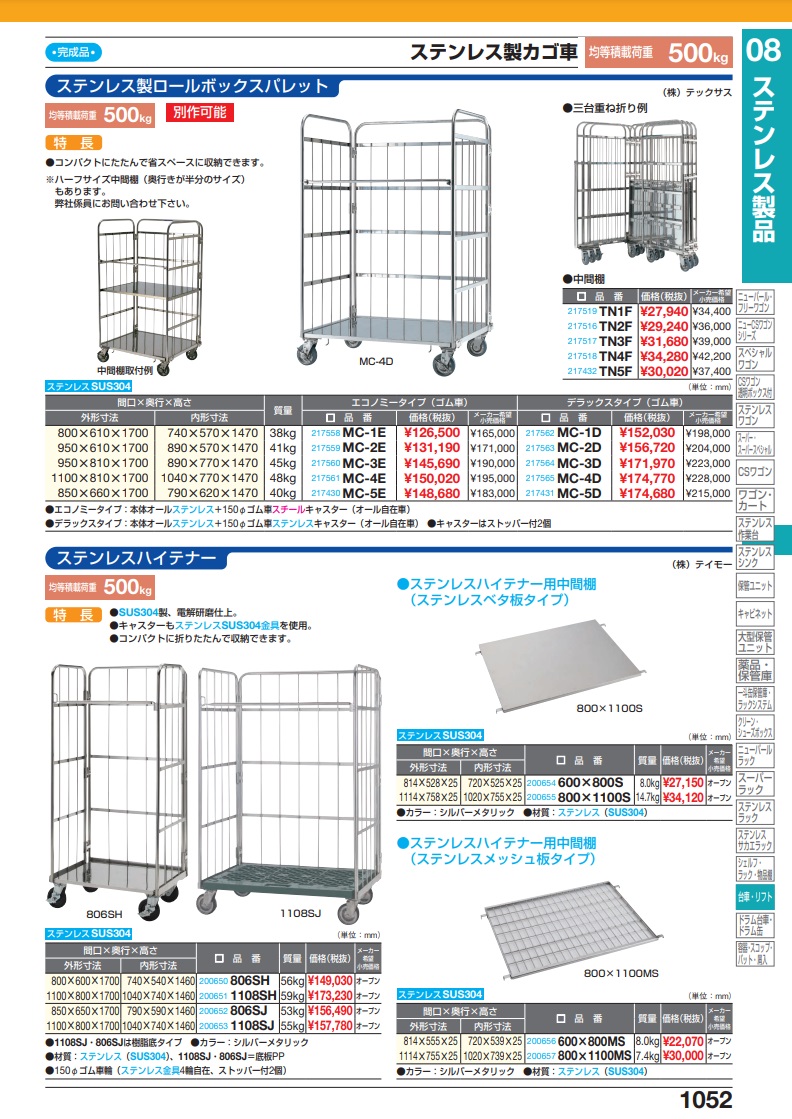 直送品】 サカエ ステンレス製ロールボックスパレット用中間棚 TN1F