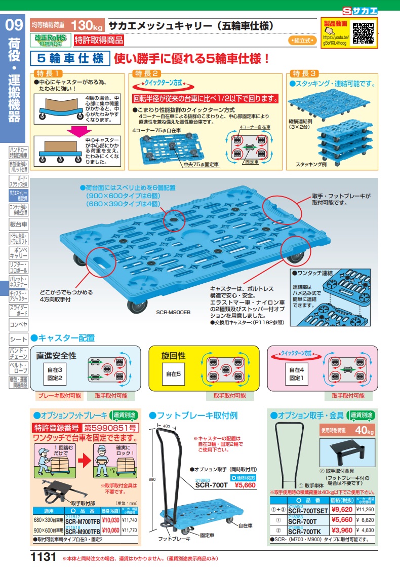 直送品】 サカエ サカエメッシュキャリー用オプションフットブレーキ