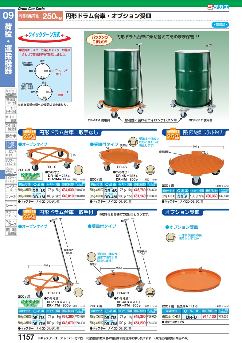 直送品】 サカエ 円形ドラム台車（フラットタイプ） DR-5 (211683