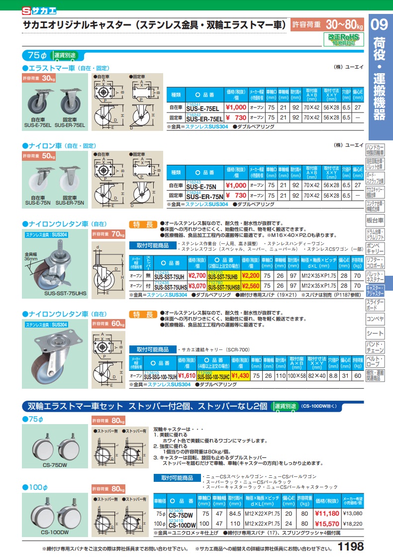 直送品】 サカエ 双輪エラストマー車セット CS-100DW (523410) : sakae