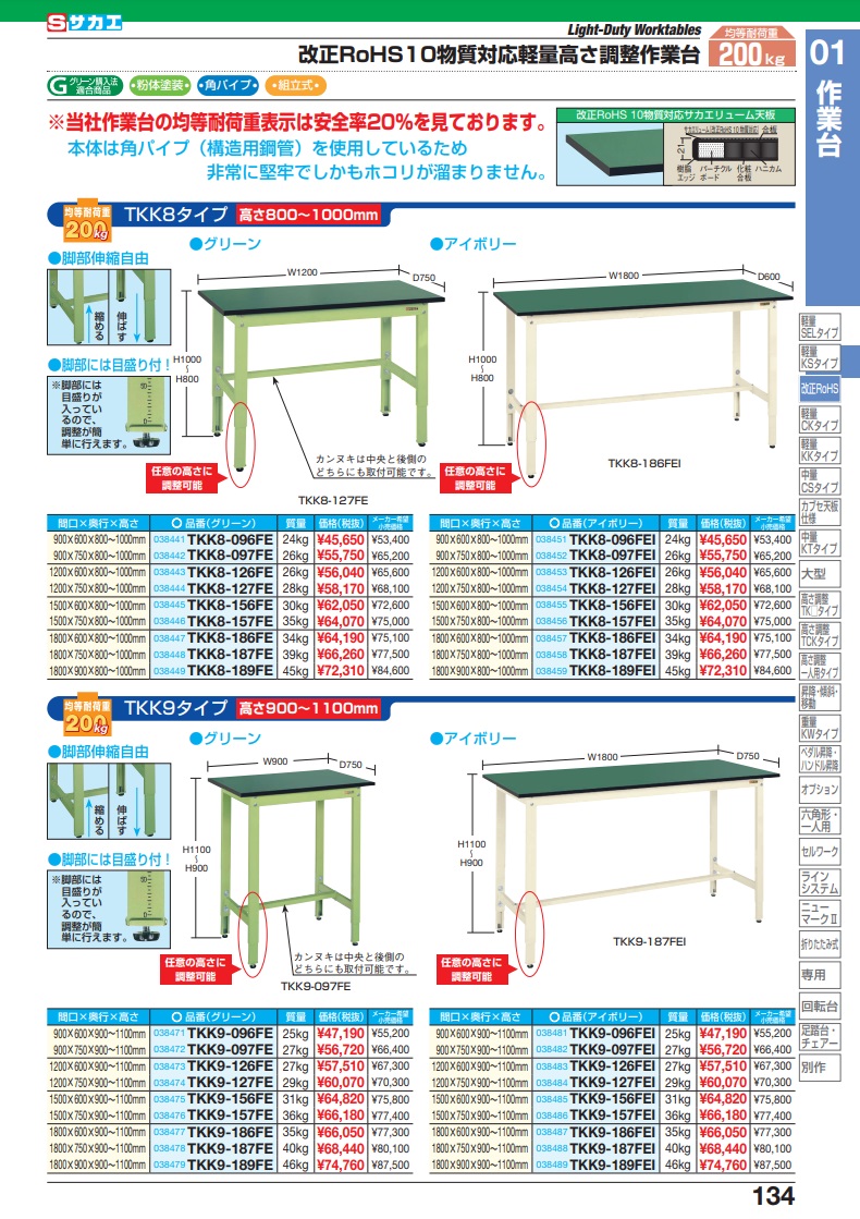 直送品】 サカエ 軽量高さ調整作業台ＴＫＫ８タイプ（改正ＲｏＨＳ１０