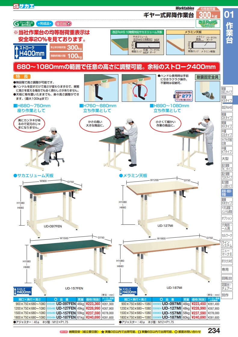 【直送品】 サカエ ギヤー式昇降作業台 UD-127FEN (035482) 【大型】｜buhinyasan｜02