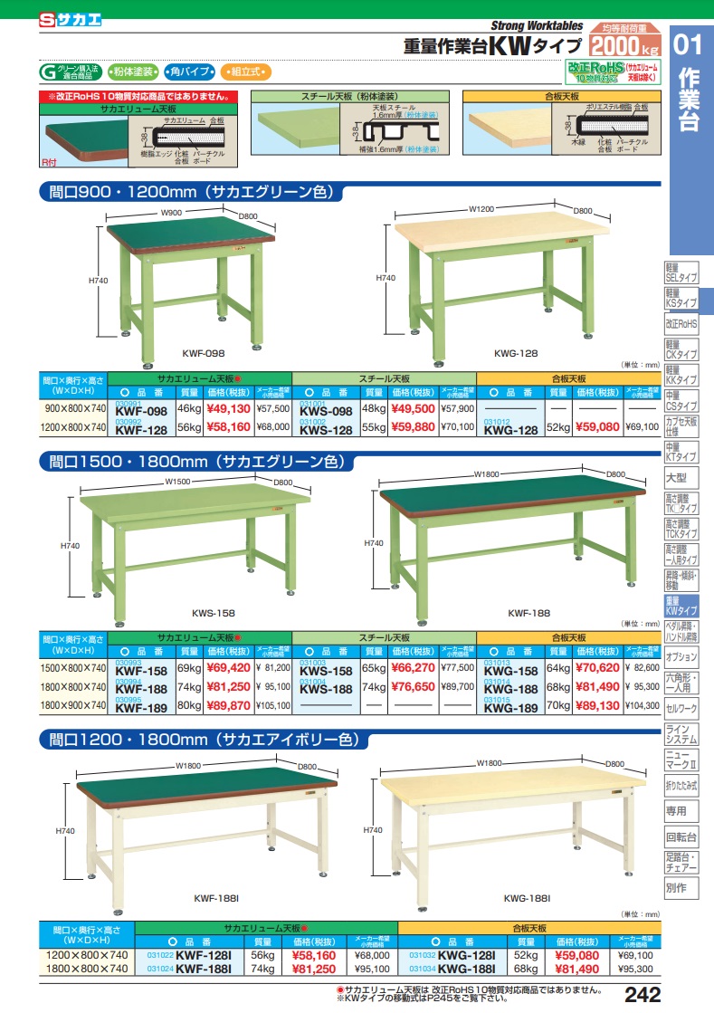 直送品】 サカエ 重量作業台ＫＷタイプ KWF-158 (030993) 【大型