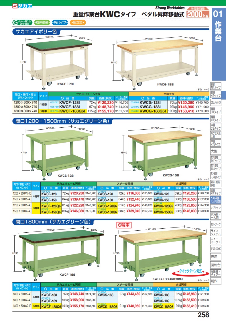 直送品】 サカエ 重量作業台ＫＷＣタイプ（ペダル昇降移動式） KWCF