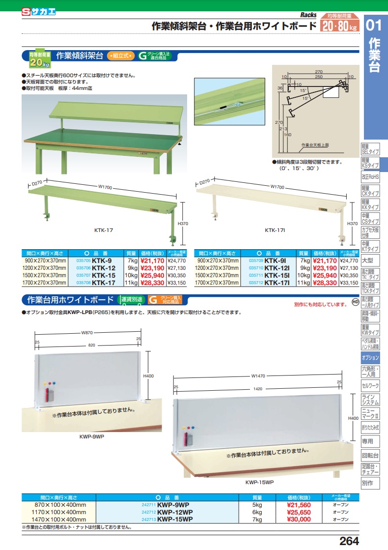 直送品】 サカエ 作業台用オプション作業傾斜架台 KTK-12 (035706