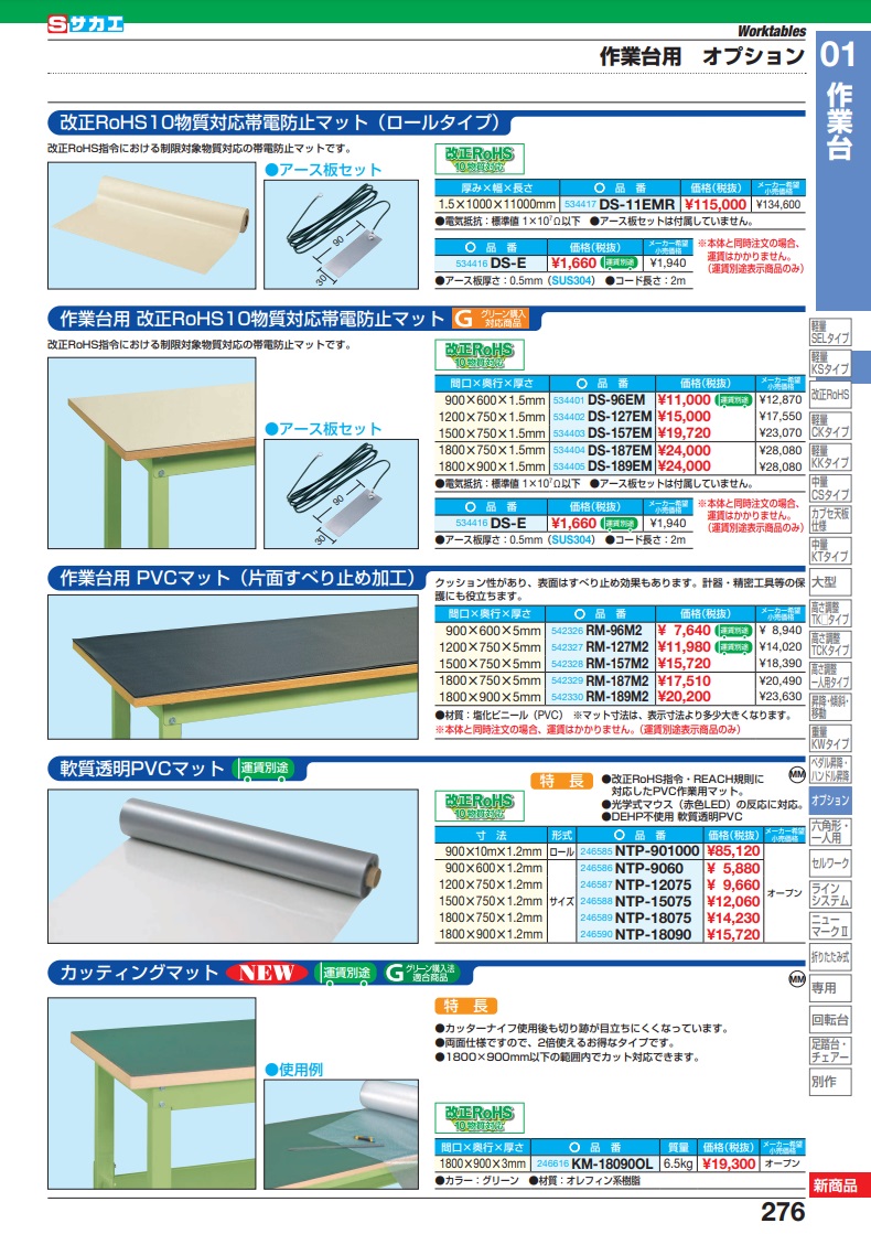 直送品】 サカエ 作業台用ＰＶＣマット（片面すべり止め加工） RM-96M2