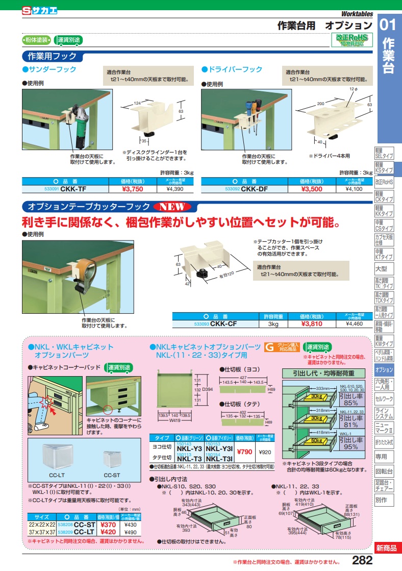 直送品】 サカエ 作業台オプションキャビネット用ヨコ仕切 NKL-Y3