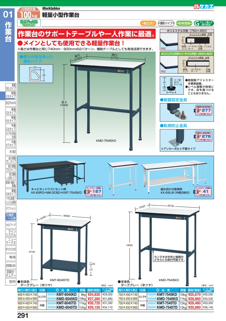 直送品】 サカエ 軽量小型作業台 KMD-7545KD (033259) 【大型