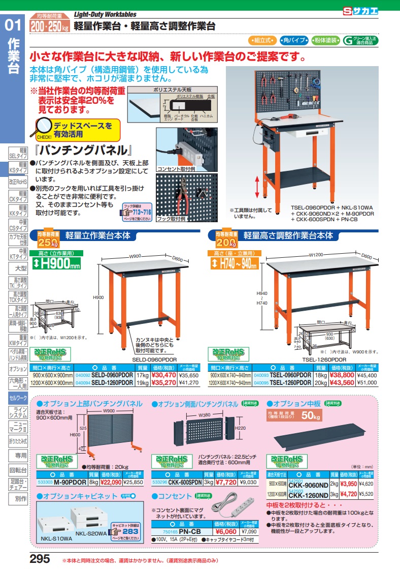 直送品】 サカエ 軽量立作業台ＳＥＬＤタイプ SELD-1260PDOR (040094