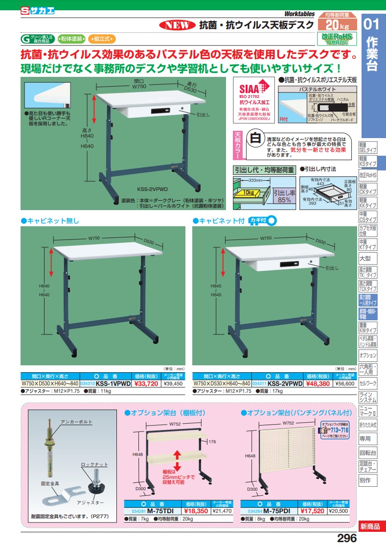 直送品】 サカエ 抗菌・抗ウイルスデスク KSS-2VPWD (034311) : sakae