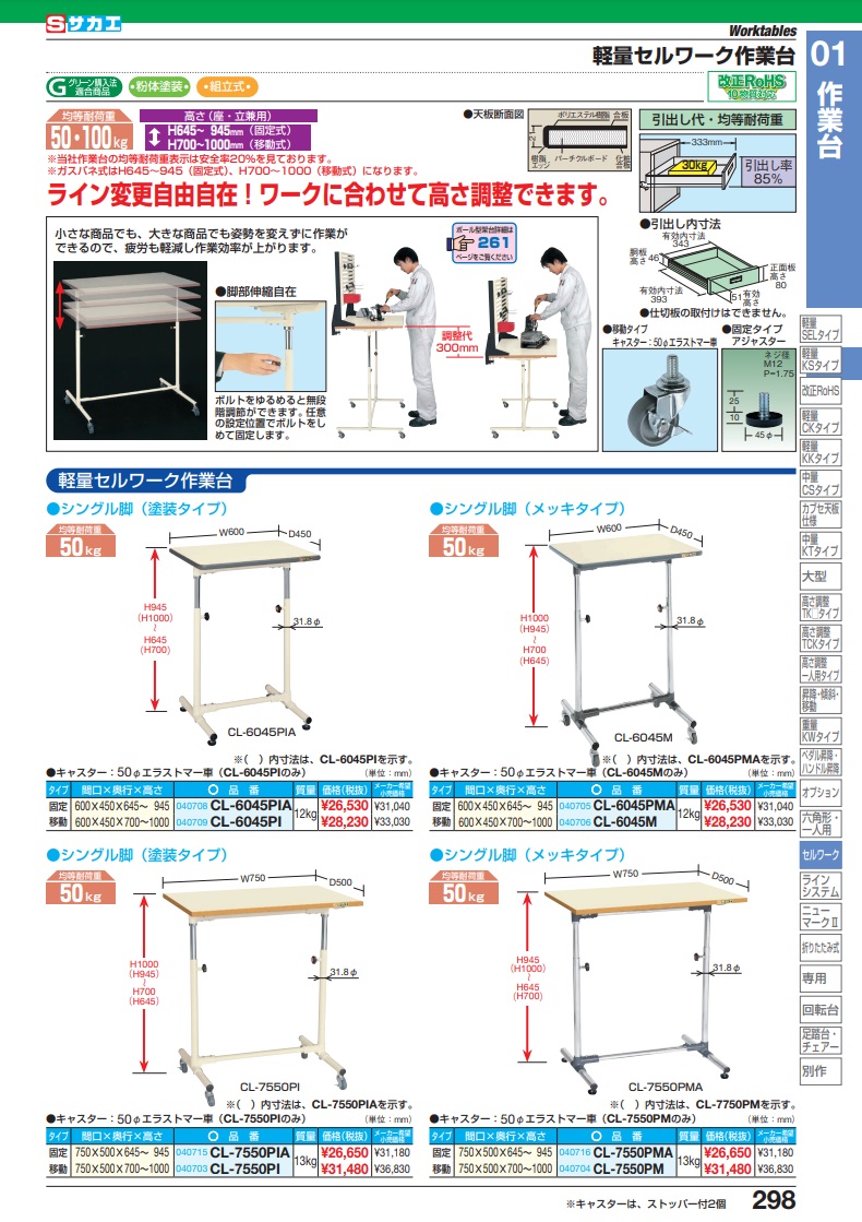 直送品】 サカエ 軽量セルワーク作業台（固定式） CL-6045PMA (040705