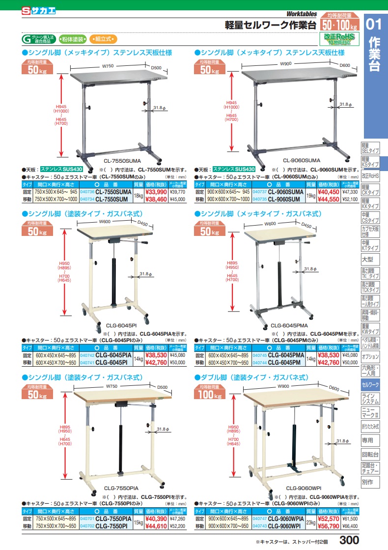 直送品】 サカエ 軽量セルワーク作業台ガスバネ式 CLG-6045PMA (040745