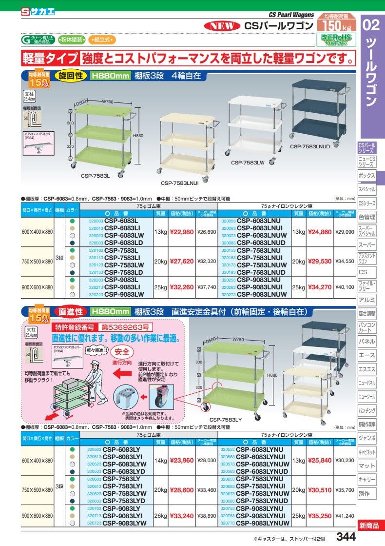 直送品】 サカエ ＣＳパールワゴン（軽量タイプ） CSP-7583LD (320133