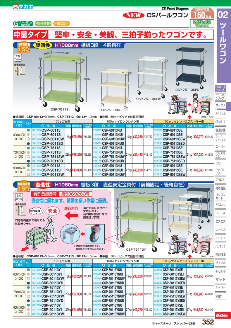 直送品】 サカエ ＣＳパールワゴン（中量タイプ） CSP-75113NU (322105