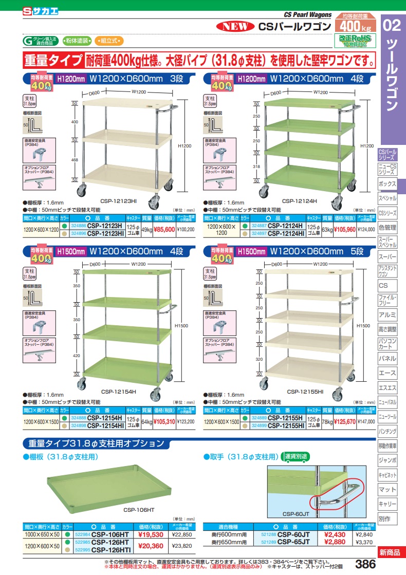 直送品】 サカエ ＣＳパールワゴン（重量タイプ） CSP-12154H (324888