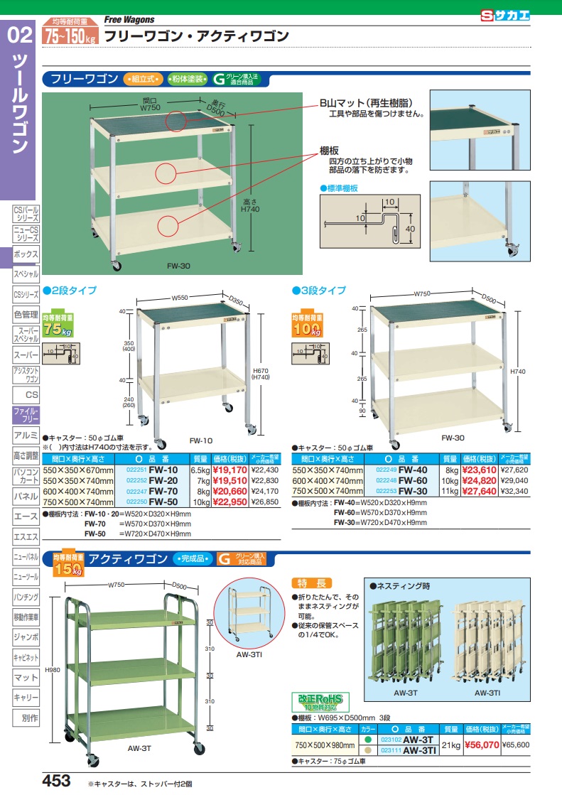 直送品】 サカエ フリーワゴン（深棚仕様） FW-30 (022253) 【大型