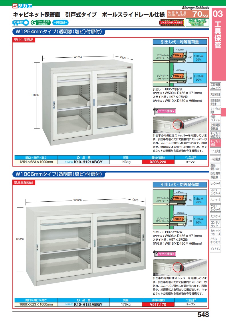 直送品】 サカエ キャビネット保管庫（アクリル扉付） K10-H121ABGY