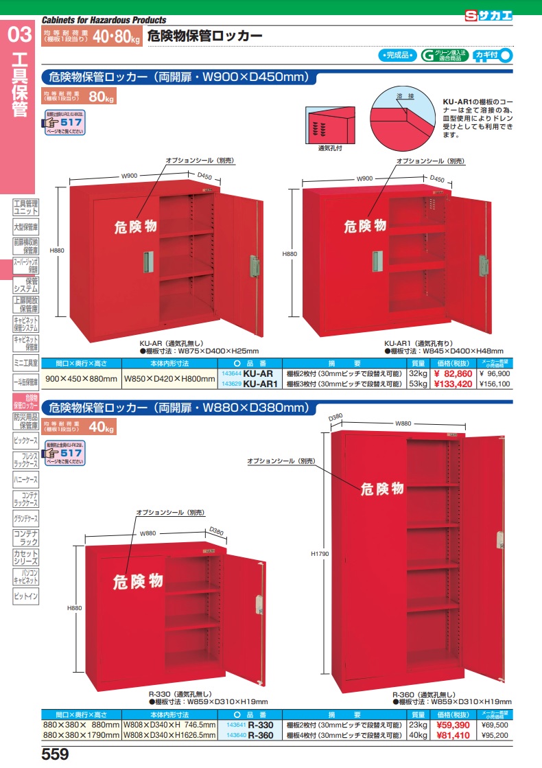 直送品】 サカエ 危険物保管ロッカー（両開扉） KU-AR (143644) 【大型