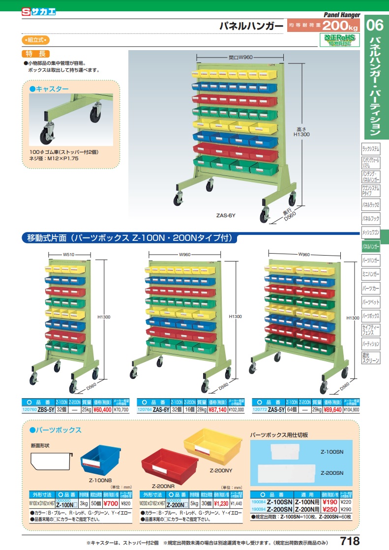 直送品 サカエ SAKAE パネルハンガー 移動式 片面タイプ ZAS-6Y-