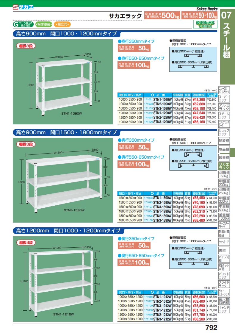 直送品】 サカエ サカエラック（５０ｋｇ／段・高さ９００ｍｍ・３段