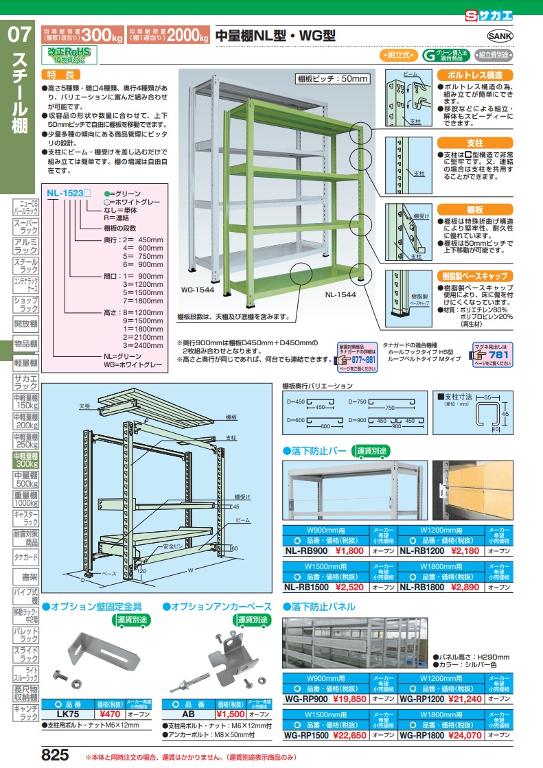 直送品】 サカエ 中量棚ＮＬ・ＷＧ型用落下防止バー NL-RB1800 (206052