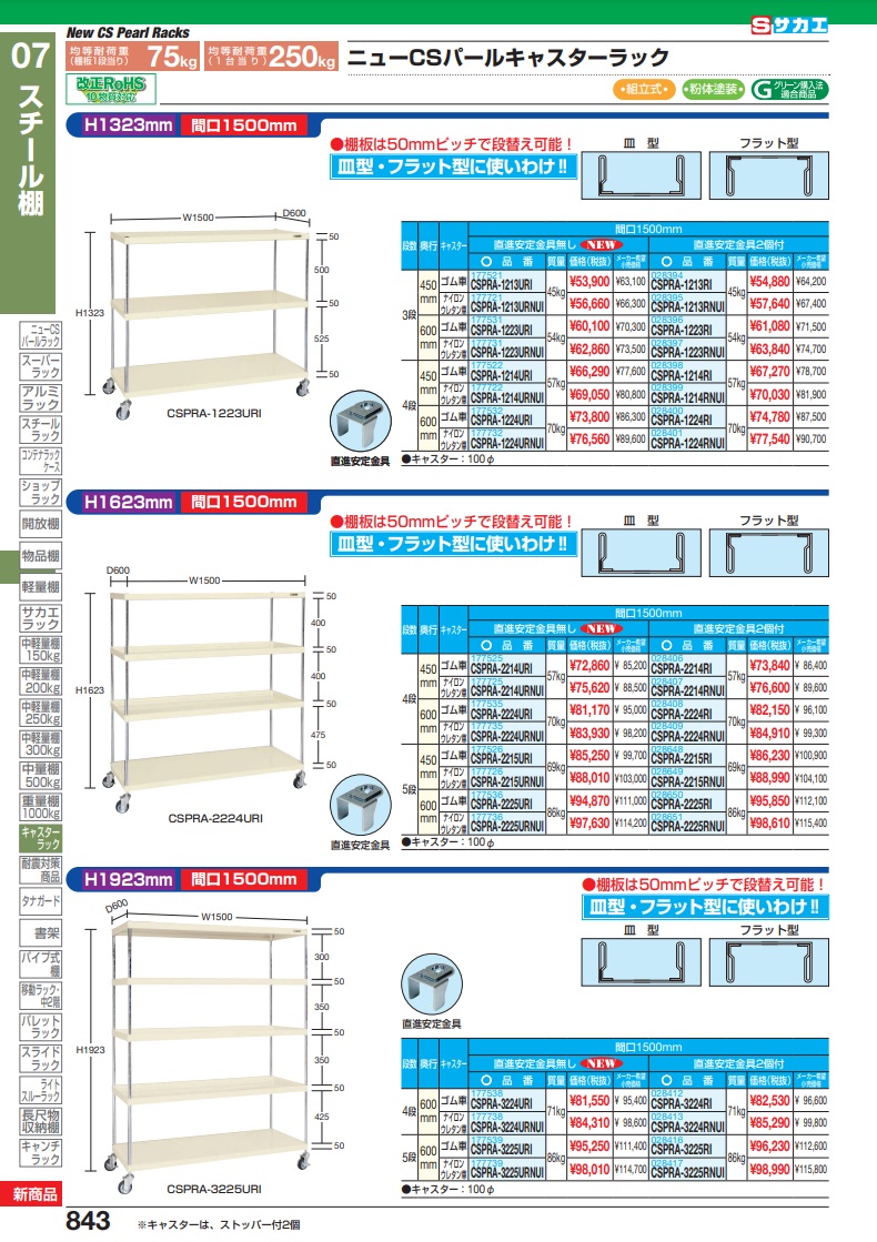 直送品】 サカエ ニューＣＳパールキャスターラック（ナイロンウレタン