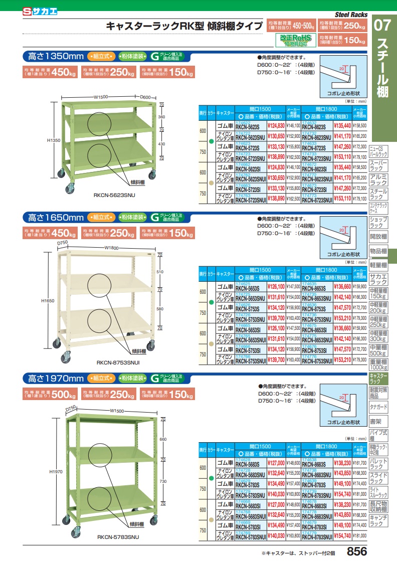 直送品】 サカエ キャスターラックＲＫ型（傾斜棚タイプ） RKCN-5623SI (174662) 【大型】 : sakae-174662 :  部品屋さんYahoo!店 - 通販 - Yahoo!ショッピング