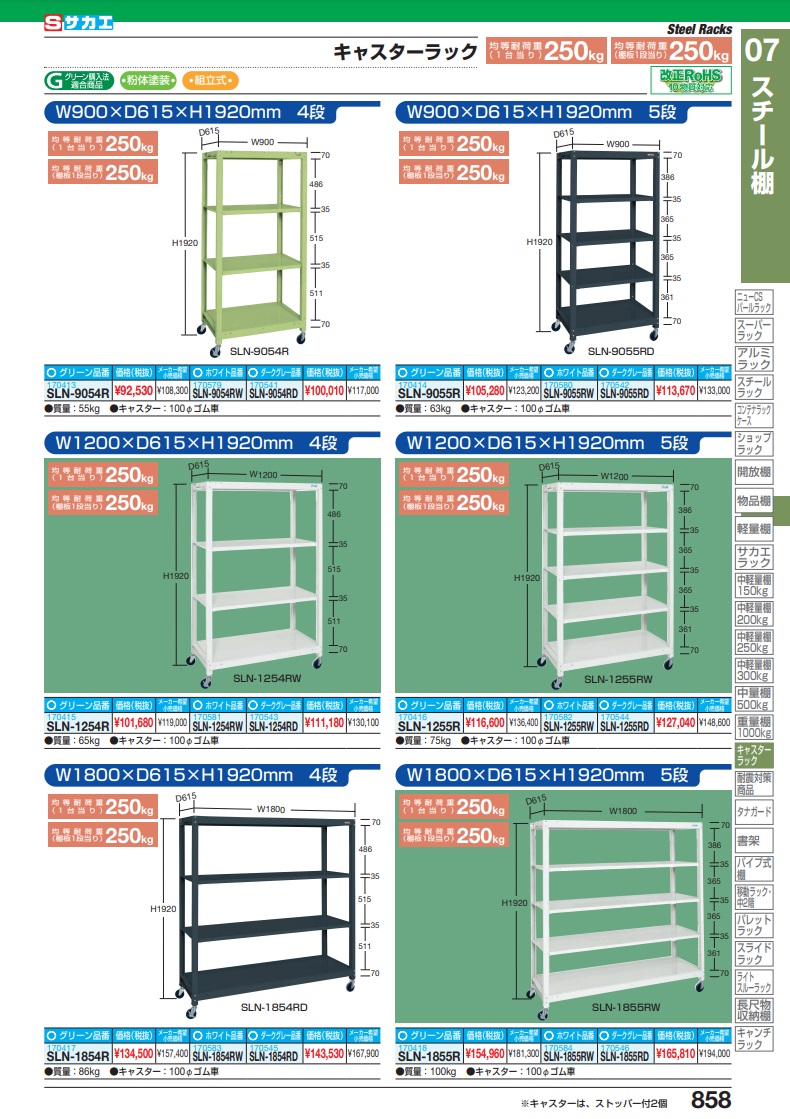 直送品】 サカエ キャスターラック SLN-1855RD (170546) 【大型