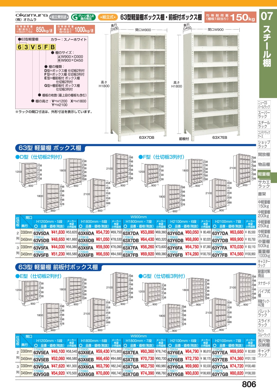 【直送品】 サカエ 63型軽量棚 F型ボックス棚 63V5FA (170943) 【特大・送料別】｜buhinyasan｜02