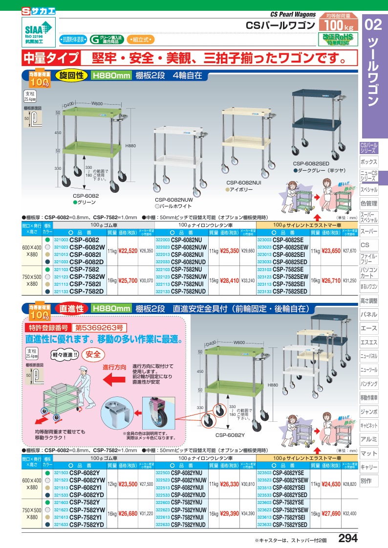 【直送品】 サカエ CSパールワゴン(中量タイプ・直進安定金具付) CSP-7582YNUI (322613) 【大型】の画像