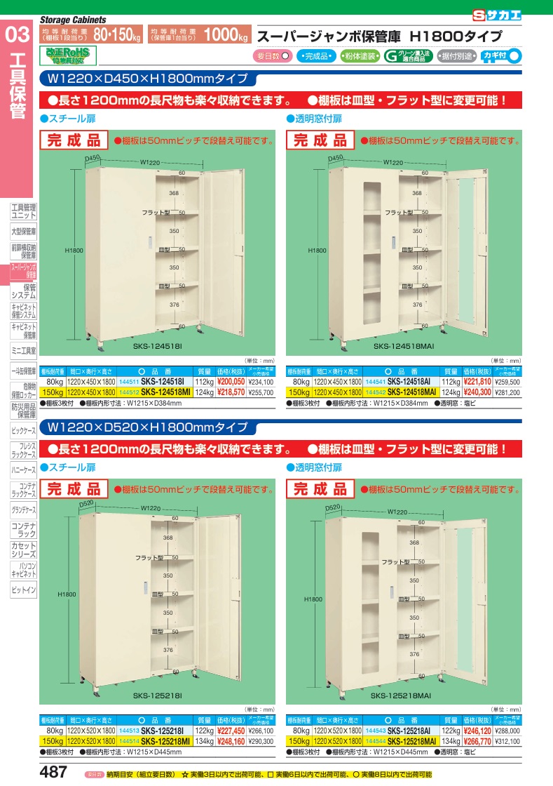【直送品】 サカエ スーパージャンボ保管庫(完成品・透明窓付扉) SKS-124518MAI (144542) 【大型】_1
