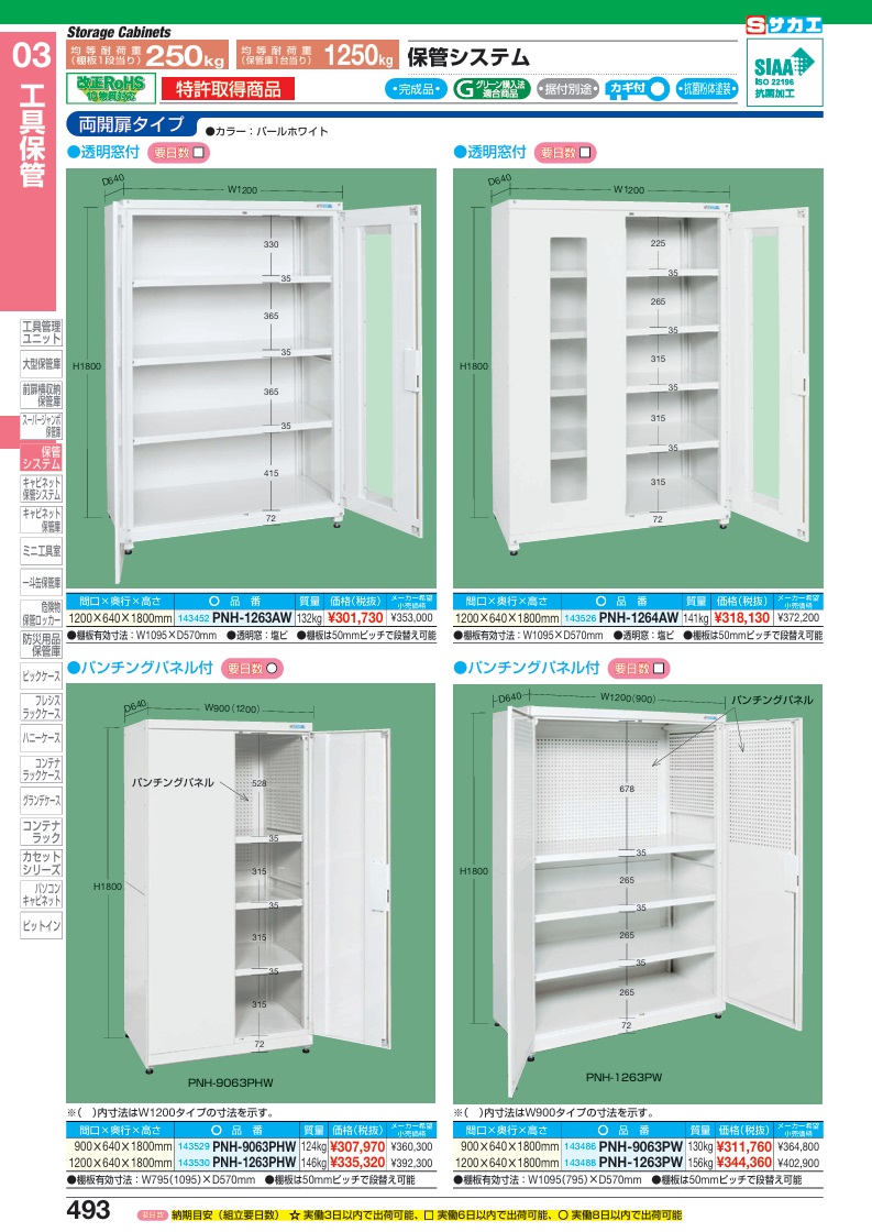 【直送品】 サカエ 保管システム(両開扉透明窓付タイプ) PNH-1264AW (143526) 【大型】_1