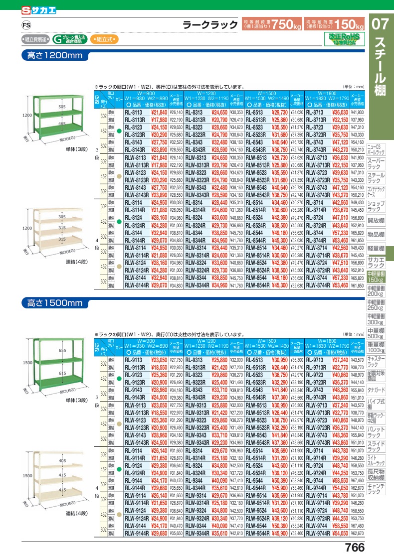 【直送品】 サカエ ラークラック(150KG/段・単体・高さ1200MM・4段) RL-8314 (186883) 【特大・送料別】の画像