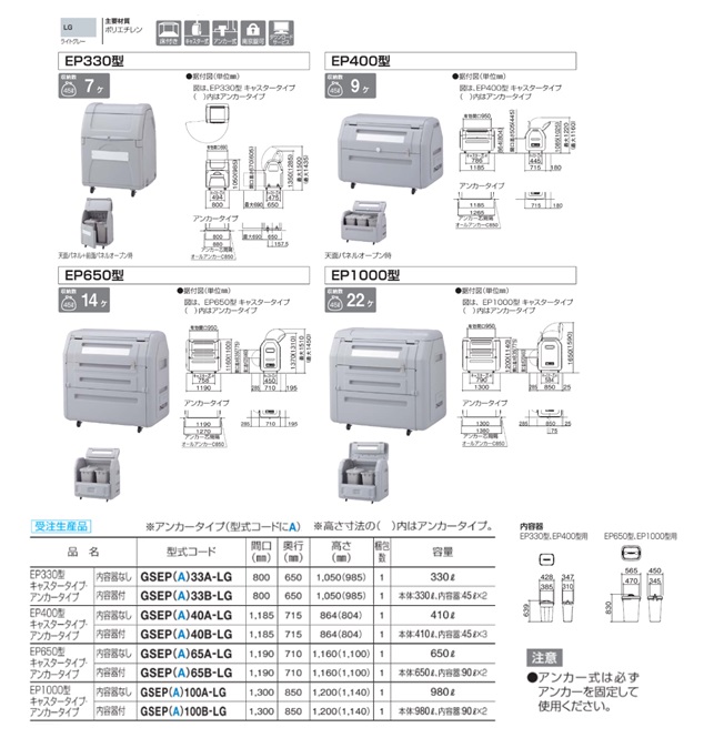 【直送品】 四国化成 ゴミストッカー EPシリーズ GSEPA65B-LG 【受注生産品】 【大型】_2