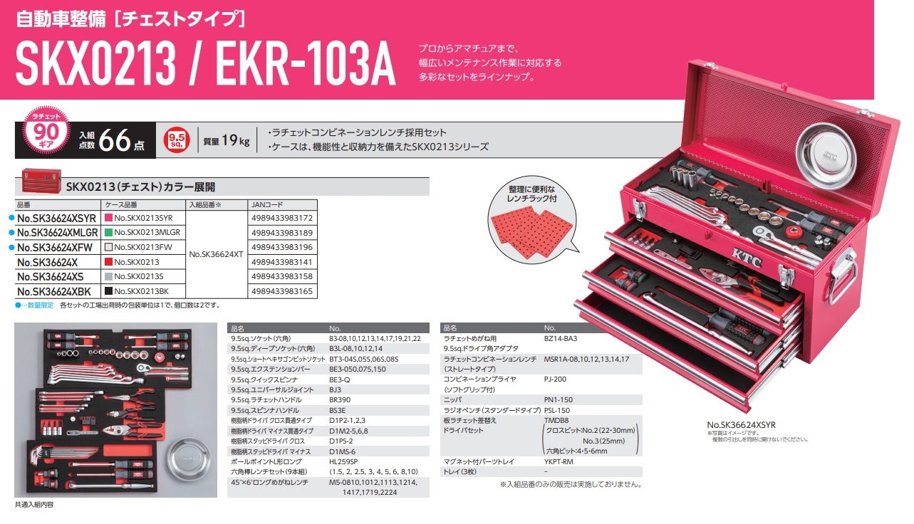 京都機械工具(KTC) 9.5sq.スタンダードセット66点 SK36624XBK :sp-ktc
