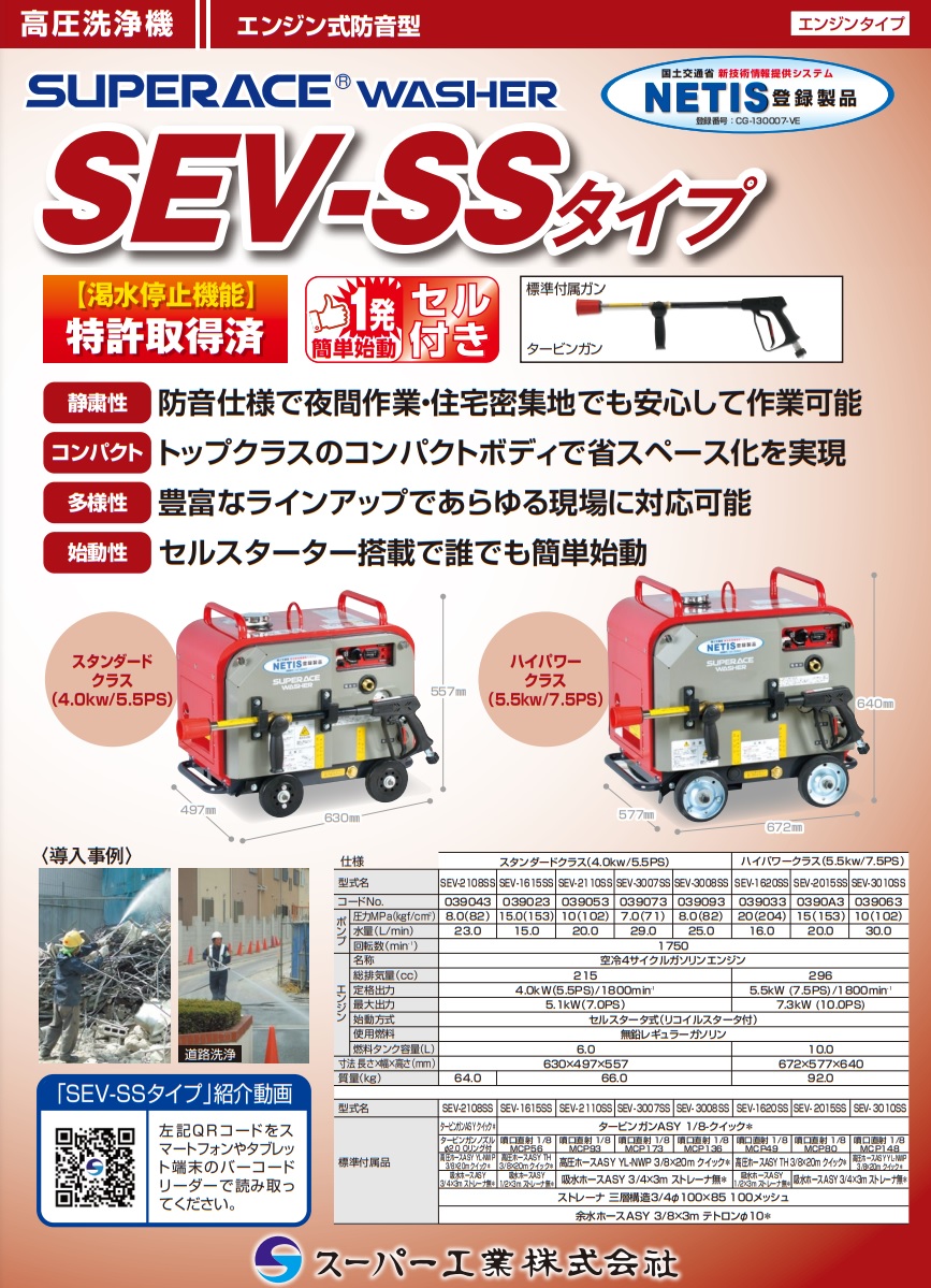 スーパー工業 高圧洗浄機 エンジン式 防音型 SEV-2015SS[0390A3] [法人・事業所限定]