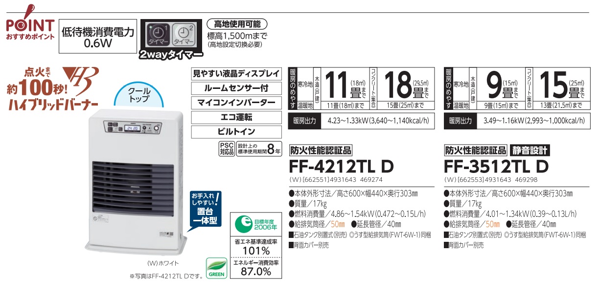 直送品】 サンポット 石油ストーブ FF-4212TL D FF式 コンパクトタイプ