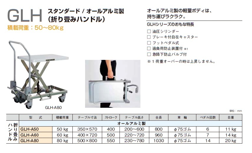 【直送品】 東正車輌 ゴールドリフター GLH-A50 折り畳みハンドル 《台車式》の画像