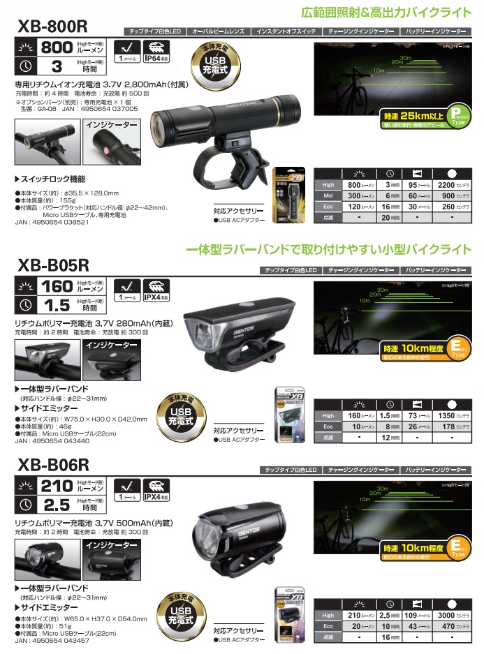 ジェントス (GENTOS) XBシリーズ バイクライト充電式 XB-800R｜buhinyasan｜02