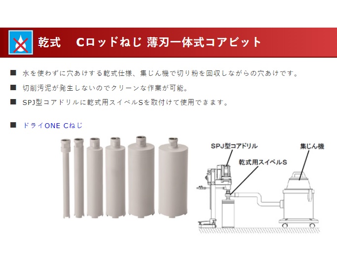 安い正本 【直送品】 コンセック SPJ用乾式コアビット ドライONE Cねじ φ52×260L C 001548052