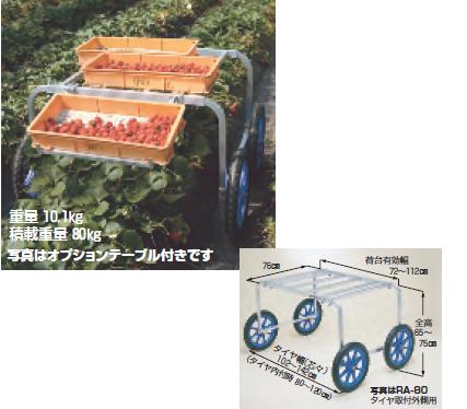 【直送品】 ハラックス 楽太郎 アルミ製 収穫・植付け用台車 RA-80 （テーブル無） ノーパンクタイヤ(16N) 【大型】｜buhinyasan