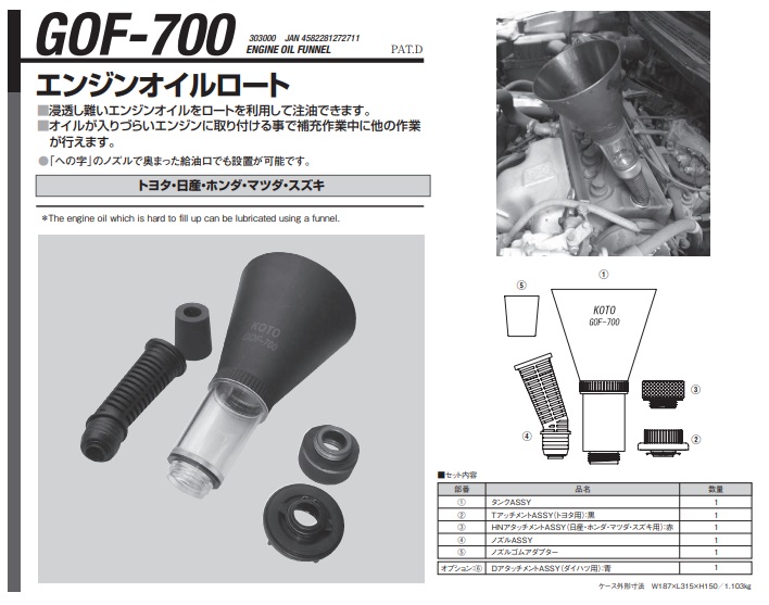 直送品】 江東産業(KOTO) エンジンオイルロート GOF-700 : koto-gof