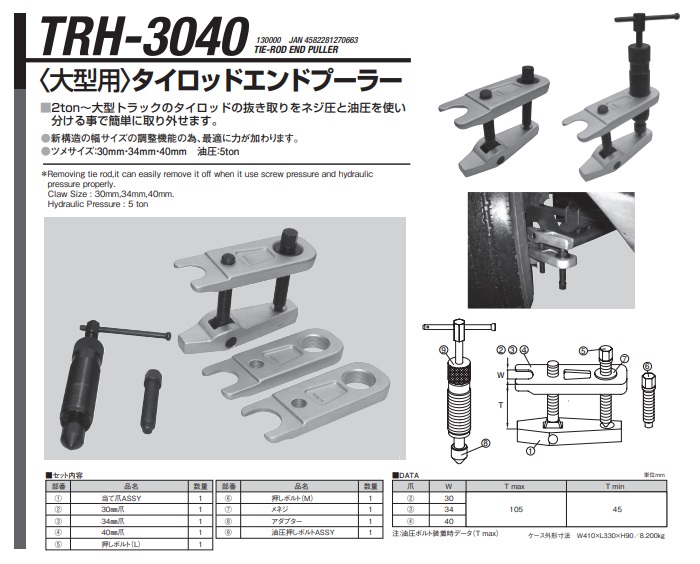 直送品】 江東産業(KOTO) (大型車用)タイロッドプーラー TRH-3040