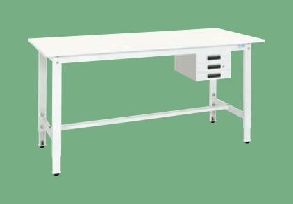 【直送品】 サカエ 軽量高さ調整作業台(抗ウイルス天板・キャビネット3段付) TKK8-156CVPW (046370) 【大型】